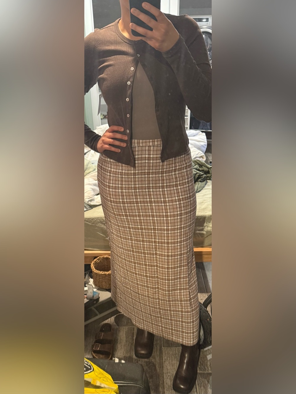 Afends Seersucker Maxi Skirt in Chai Check - Picture 2 of 3